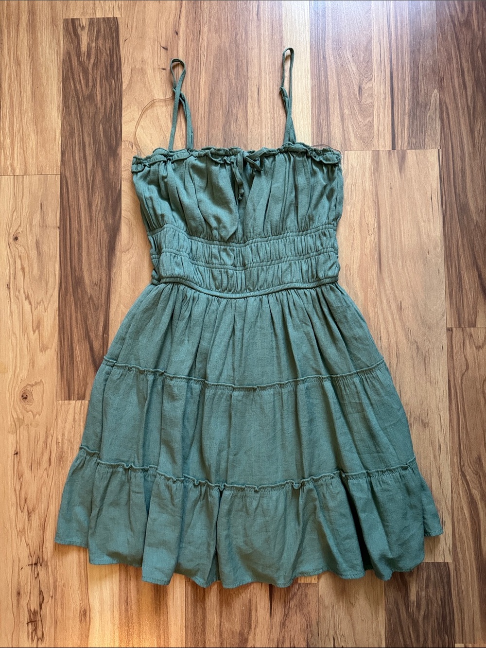 Trixxi Olive Green Tiered Spaghetti Strap Dress for Girls